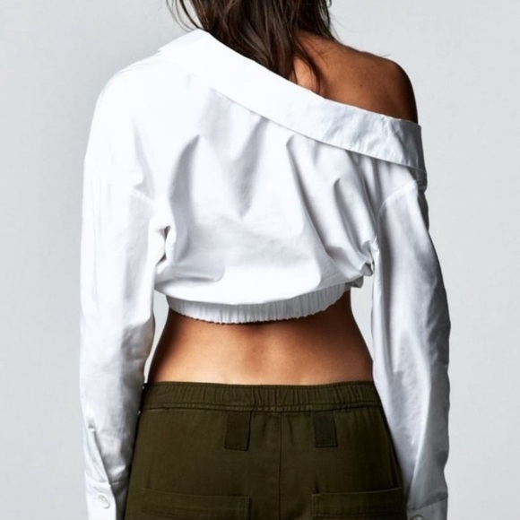 Zara Asymmetric Crop White Shirt Size S 8512/545 - Picture 3 of 7